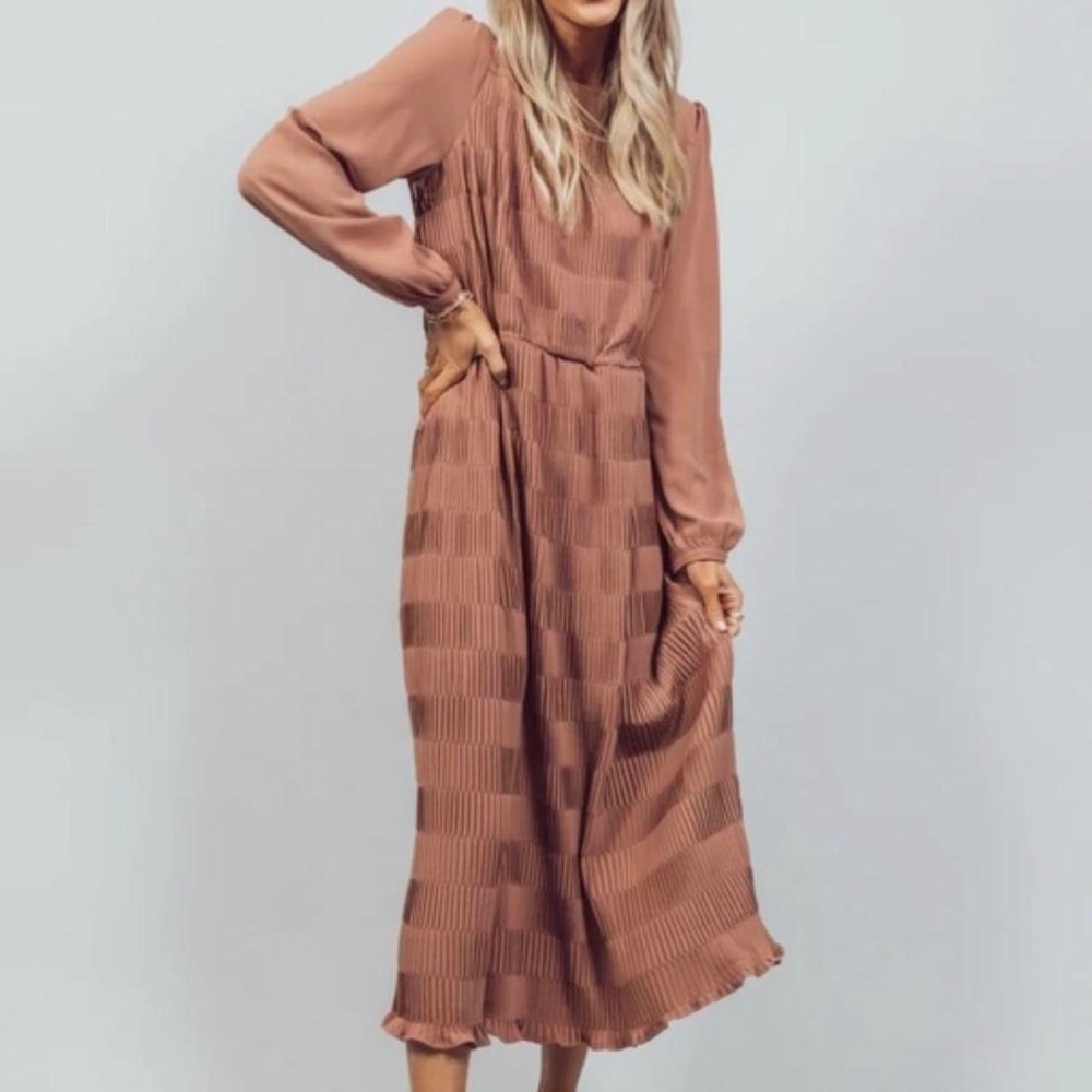 Paper Crane Womens Vivian Midi Boho Dress Mauve Brown Size Small